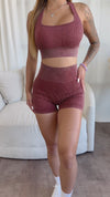 Acid Wash Ribbed Shorts (Vintage Brown)