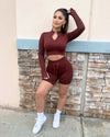 Ribbed Active Drawstring Shorts (Rust)