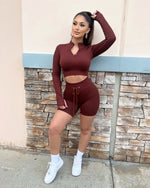 Ribbed Active Drawstring Shorts (Rust)