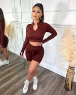 Ribbed Active Drawstring Shorts (Rust)
