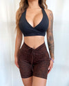 Snake Print Drawstring Shorts (Chocolate)