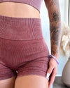 Acid Wash Ribbed Shorts (Vintage Brown)