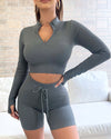 Ribbed Active Drawstring Shorts (Gray)