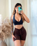 Snake Print Drawstring Shorts (Chocolate)
