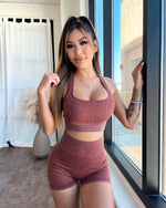 Acid Wash Ribbed Shorts (Vintage Brown)
