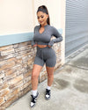 Ribbed Active Drawstring Shorts (Gray)