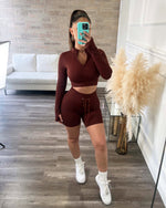Ribbed Active Drawstring Shorts (Rust)