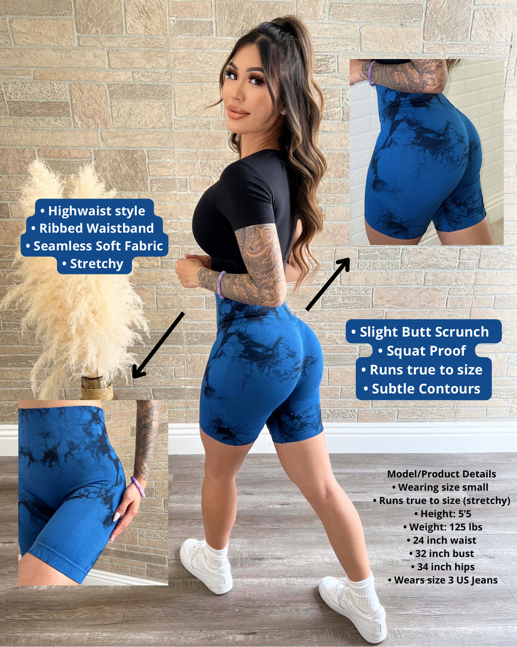 Soft Tie Dye Active Shorts (Blue)