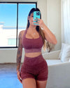 Acid Wash Ribbed Shorts (Vintage Brown)