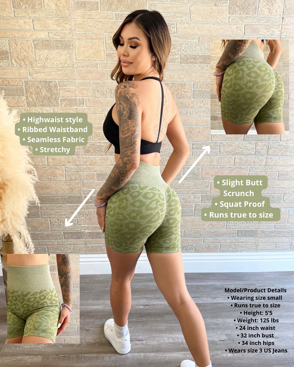 Seamless Leopard Shorts (Sage)