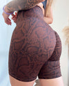 Snake Print Drawstring Shorts (Chocolate)