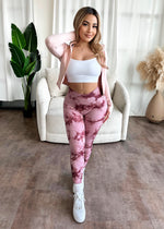 Crossover Marble Lifting Leggings (Rosy Pink)