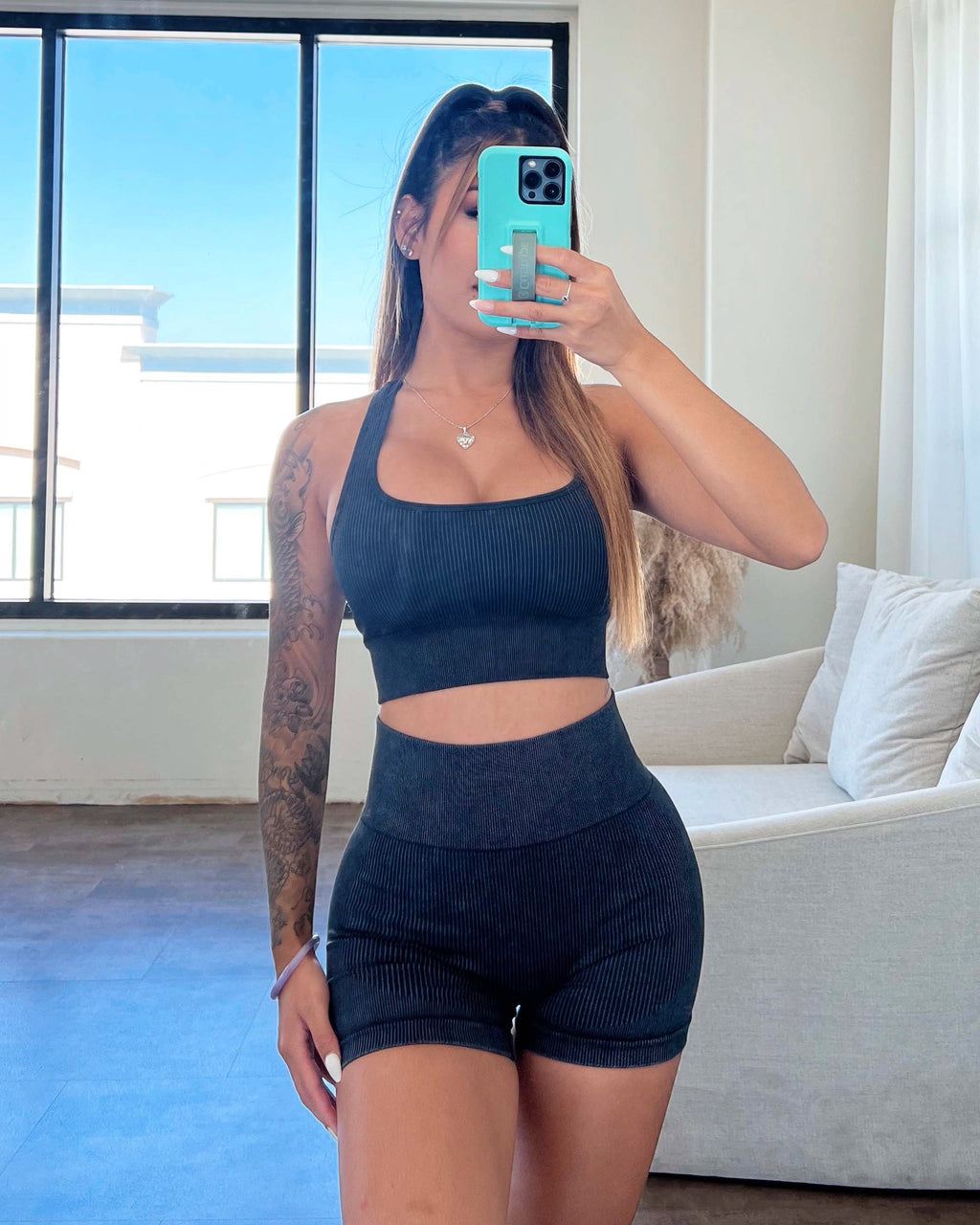 Acid Wash Ribbed Shorts (Vintage Black)