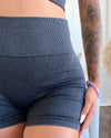 Acid Wash Ribbed Shorts (Vintage Black)