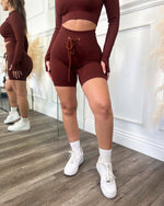 Ribbed Active Drawstring Shorts (Rust)