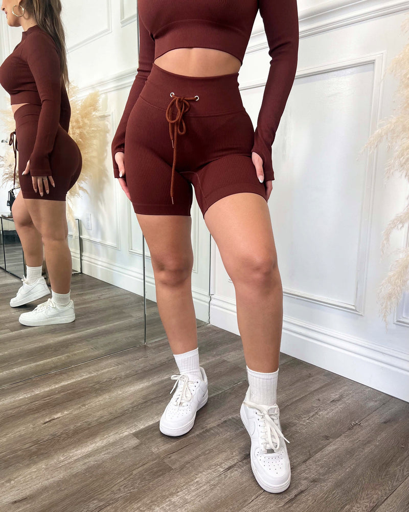 Ribbed Active Drawstring Shorts (Rust)