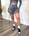Ribbed Active Drawstring Shorts (Gray)