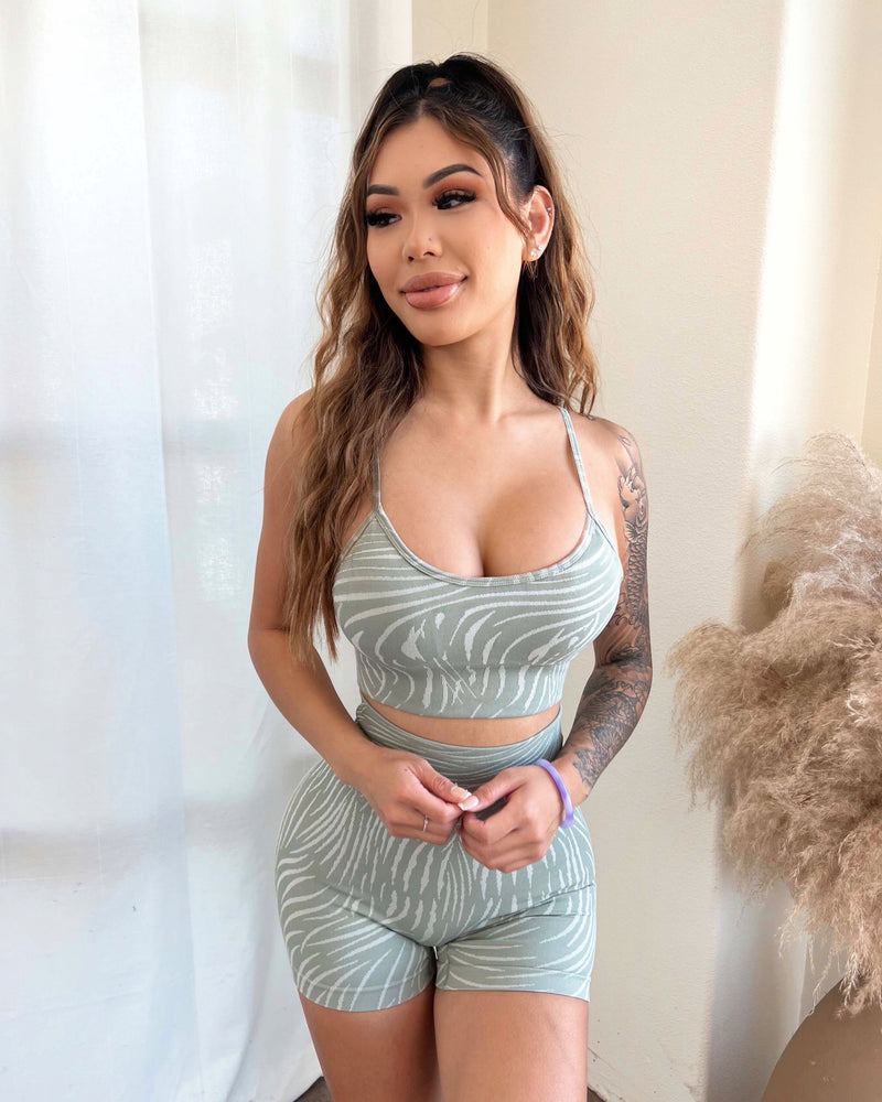 Seamless Zebra Sports Bra (Light Sage)