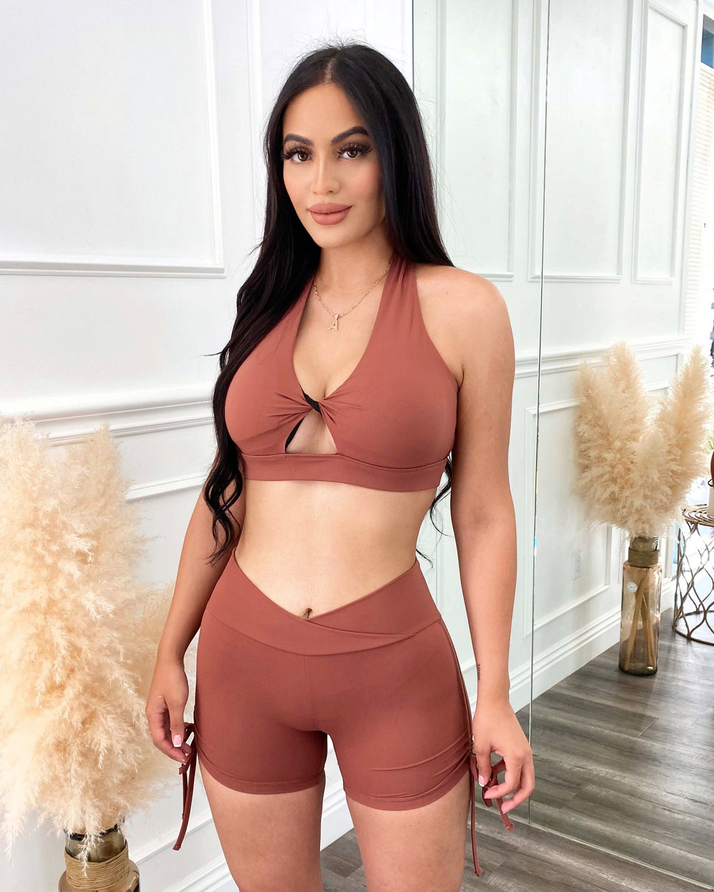 Side Tie Scrunch Shorts (Rust)