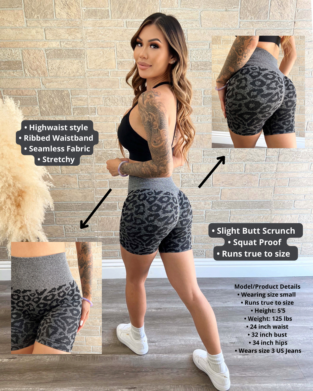 Seamless Leopard Shorts (Charcoal)