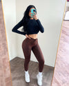Snake Print Drawstring Leggings (Chocolate)