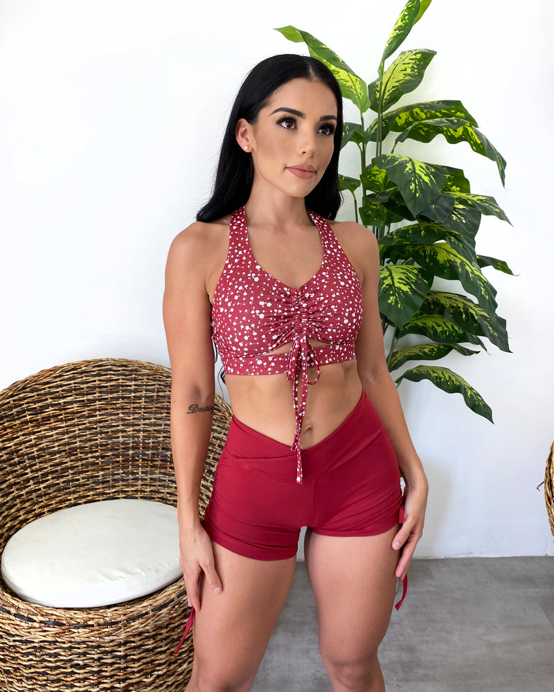 Side Tie Workout Shorts (Red)