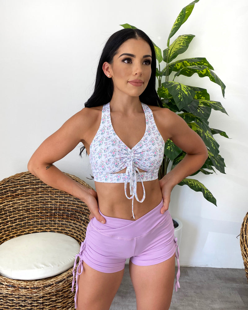 Side Tie Workout Shorts (Lilac)